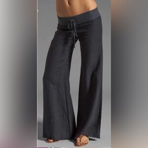 Krisa 100% Linen Palazzo Wide Leg Pants Black Women's XS